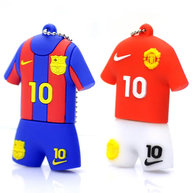 Regali portachiavi in PVC vestito da calciatore usb 2.0 flash drive, vestito sportivo in pvc memory stick usb, t-shirt in PVC pen drive usb 2.0