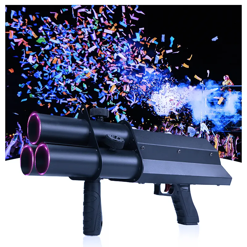 SHTX Hot sale 3 Shot Confetti electric Cannon Machine for Wedding Disco Party DJ Equipment LED RGB Jet stage effect spraying gun