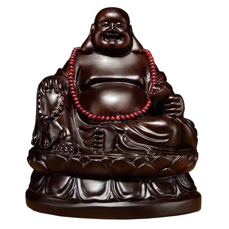 Estatua de Buda de ébano hecho a mano, artesanía de alta calidad para el hogar y la Oficina, Feng Shui, estatua de Buda que ríe