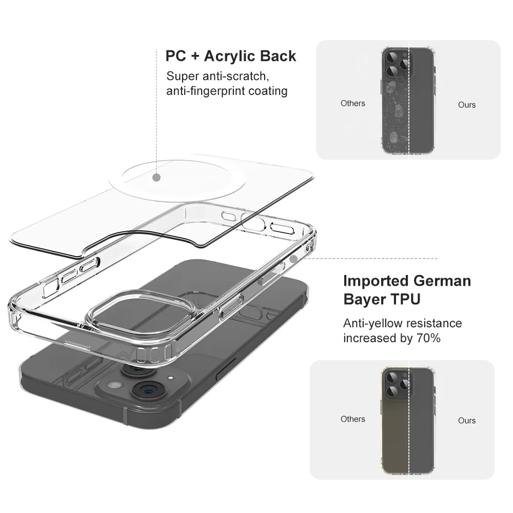 Qualità originale per Iphone 15 14 13 12 Pro custodia per telefono con anello Max Cover trasparente pc + tpu custodia per telefono con ricarica Wireless