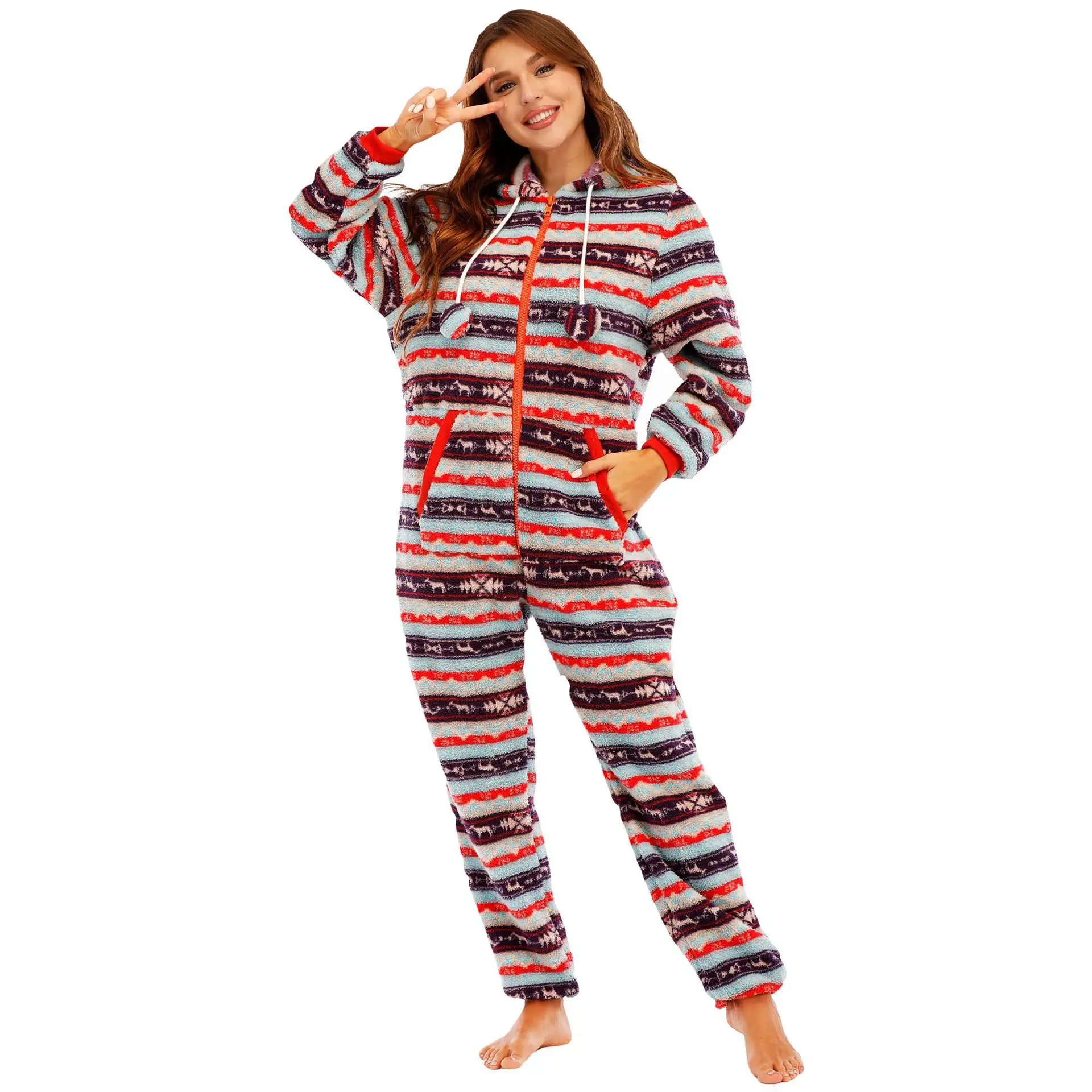 Frauen benutzer definierte Druck 1 Stück Stram pler Weihnachts pyjamas Overalls Ganzkörper pyjamas für Erwachsene