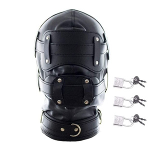 全脸盲器可拆卸盖眼假阳具嘴Gag PU皮革束缚头罩男女通用成人游戏，BDSM/LGBT头罩 - Product Image 1