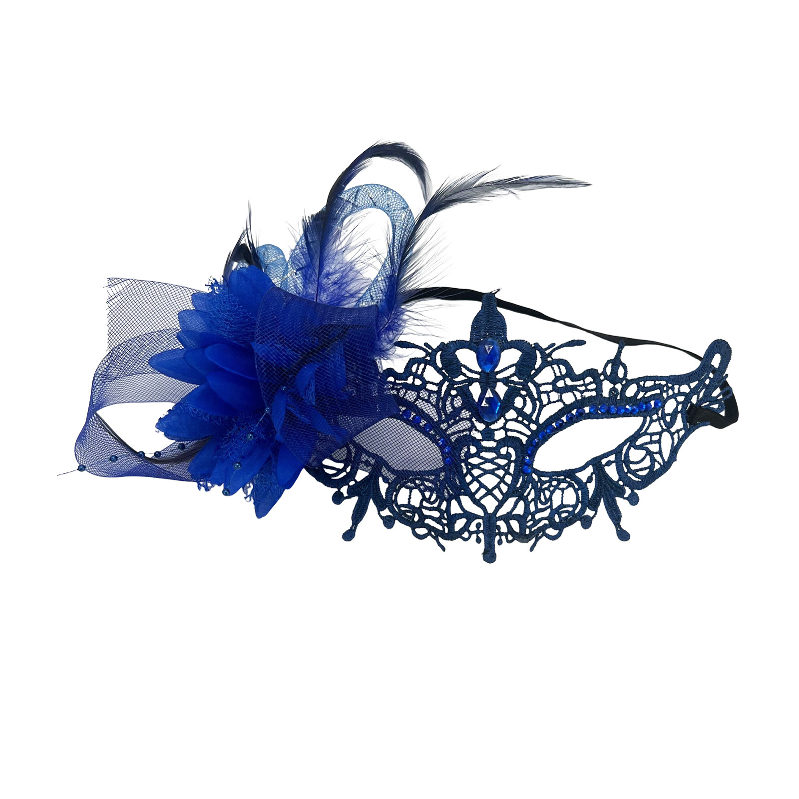 Encaje de flecha con flor lateral azul.