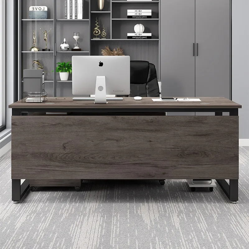 2024木製オフィスデスクと椅子のコンピューターデスクの組み合わせシンプルでモダンなオフィスボスデスクファイルキャビネット1つのシンプルなテーブル