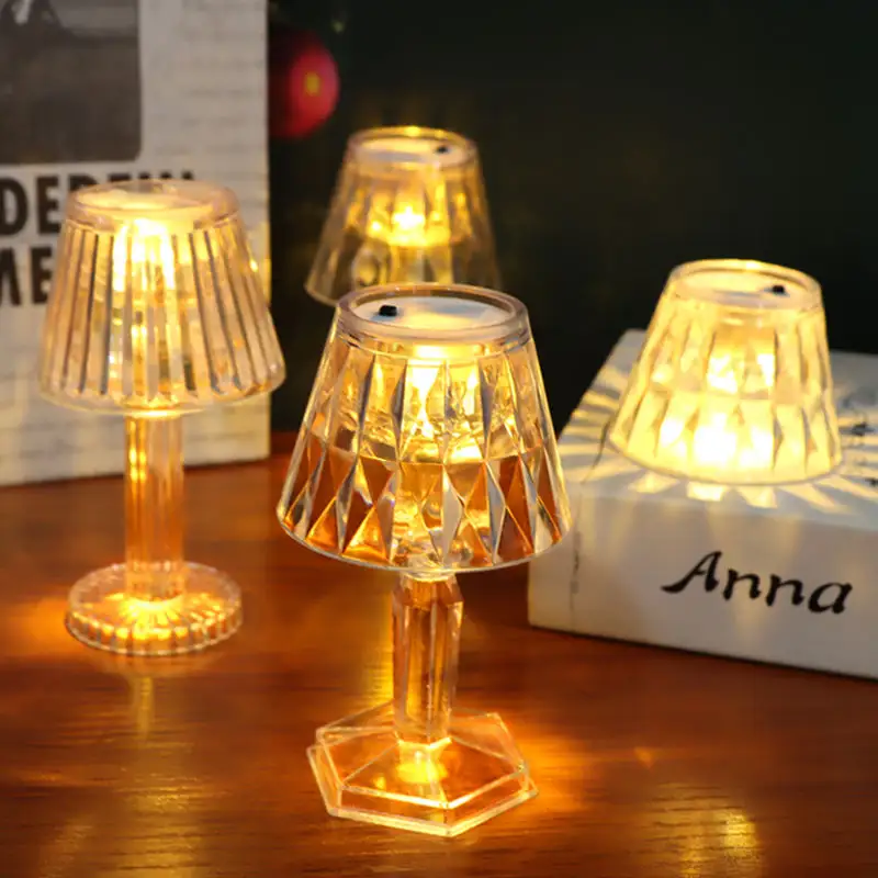 Miniluz LED acrílica de cristal, Lámpara decorativa festiva para ambiente festivo, mesita de noche, Bar, restaurante, lámpara de mesa romántica