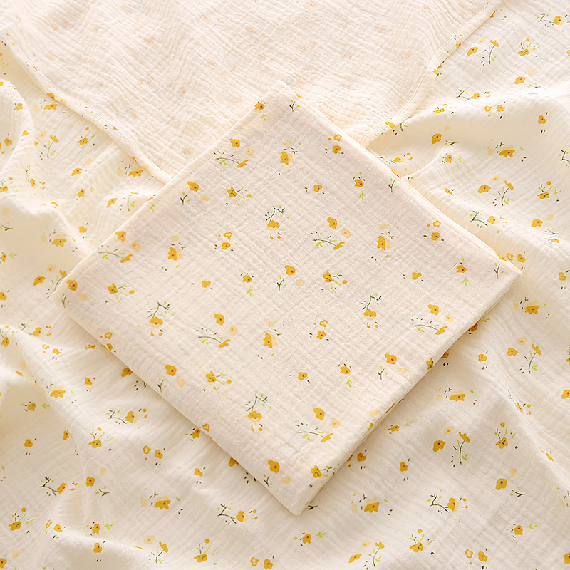 Drap double épaisseur à imprimé floral jaune