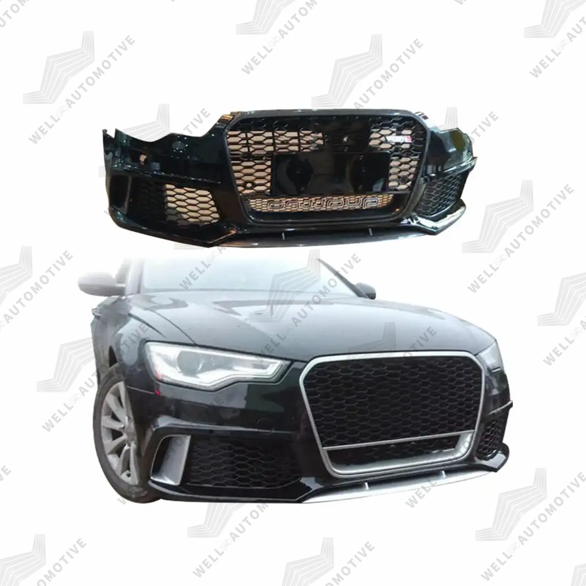 Mejor venta coche ABS parachoques delantero con parrilla reemplazo negro parrilla delantera para A6 C7 modificado actualizar a RS6 2012-2013