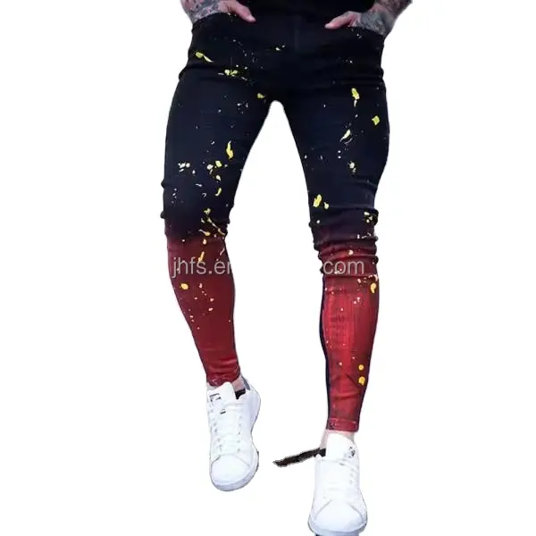 J & H 2022 Nieuwste Ontwerp Verf Graffiti Two Tone Gradient Mannen Jeans Chic Skinny Denim Plus Size Broek & Broek Streetwear