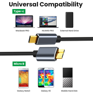 PSDA USB C型至微型B USB 3.0电缆5gbps快速数据同步线适配器移动硬盘数据线 - Product Image 3