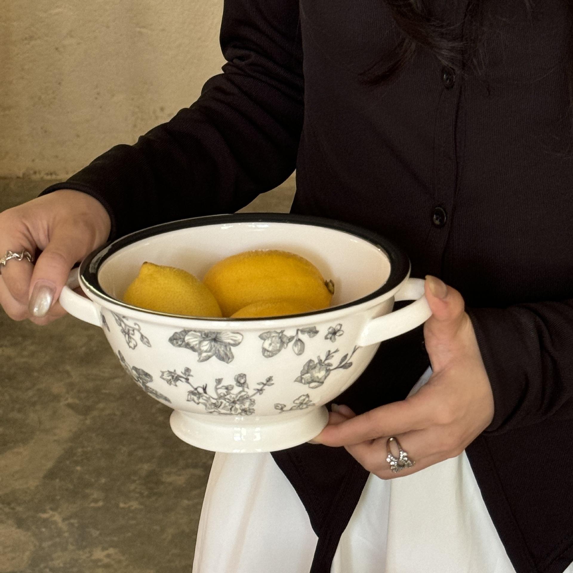 ชามหูสองชั้นดอกคามิเลียสีดำ