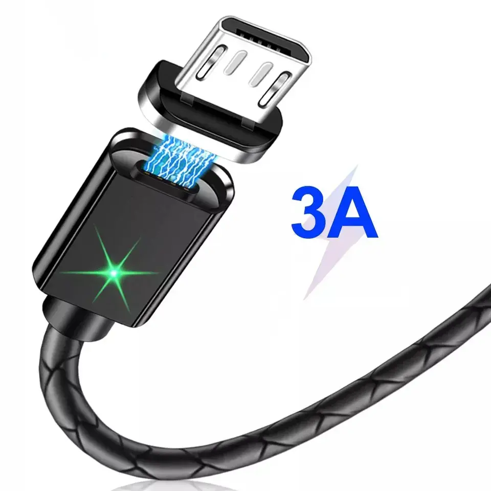 Duurzame Tpe 6ft Lang 3a Mobiele Telefoon Ios Micro Type C Snelle 3in1 Magnetische Opladen Data Sync Usb Een Magneet Draad Oplader Kabel