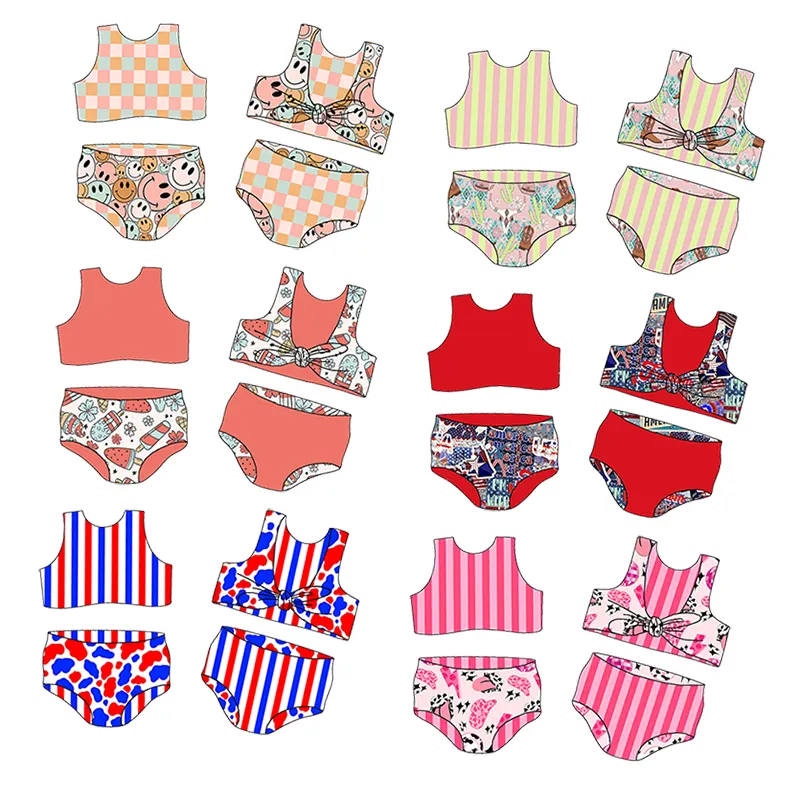 Wholesale 0-16 Years Kids clothing Custom Children Two pieces Reversible swimsuits Girls bathing suits