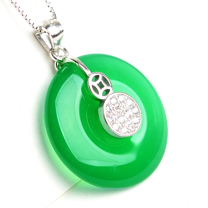HMOIS Safety Meaning Buckle Green Jade Chalcedony Necklace Jewelry Pendants for Women and Men