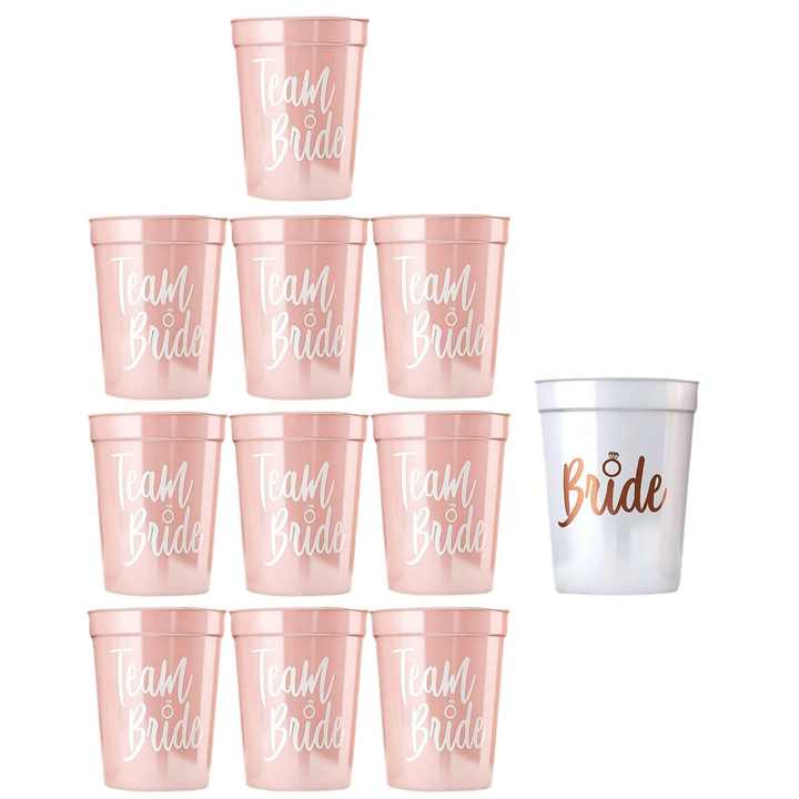 Macaron Pink 'Team Bride' Bridesmaid Cup for Bachelor Party Supplies Hot Selling Rose-Shaped Cloth Decoration for Wedding Bridal