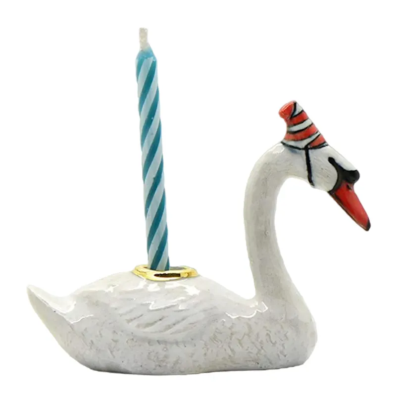 Suporte de vela de animais personalizado, suporte de vela de cerâmica para aniversário criativo, suporte de vela de animal de porcelana, pássaro branco, cisne, castiçal