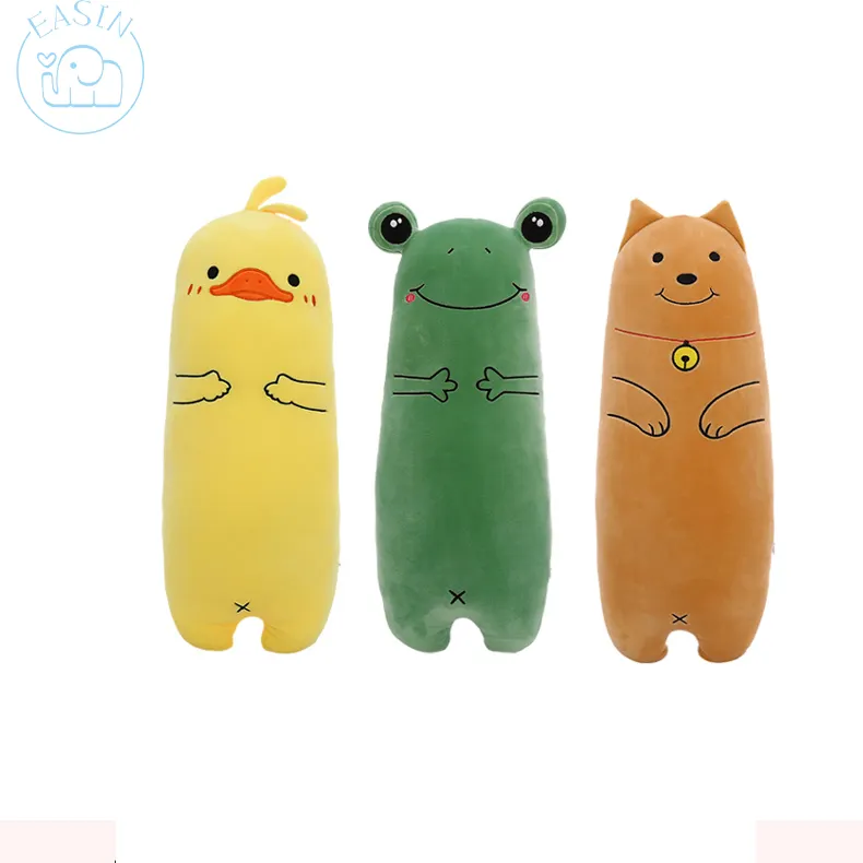 New Design Lovely Bedtime Toys Long Cat Pig Frog Duck Dog Stuffed Animals Toys Plush Cat Long Pillow