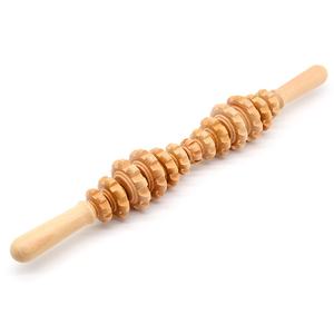 Buchenholz 13-Rad Bauch <span class=keywords><strong>massage</strong></span> rolle Wellenförmiger gravierter Yoga-Stick zur Muskel entspannung Holzbein <span class=keywords><strong>massage</strong></span> rolle - Product Image 5