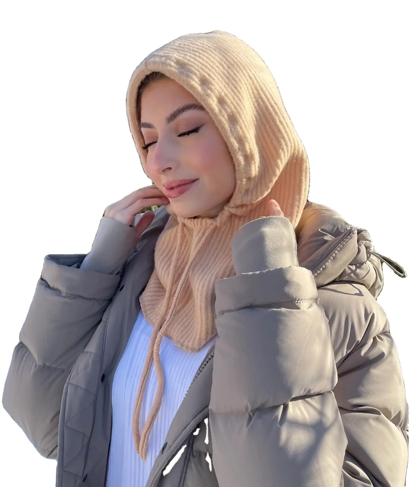겨울 양모 코튼 니트 방풍 양털 인스턴트 스포츠 저지 따뜻한 jilbab 이슬람 후드 hijab 모자 스카프 balaclava 까마귀 모자