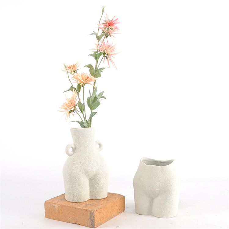 Hand made pottery white ceramic vases tabletop french artistic buns ass   body vase for home decor