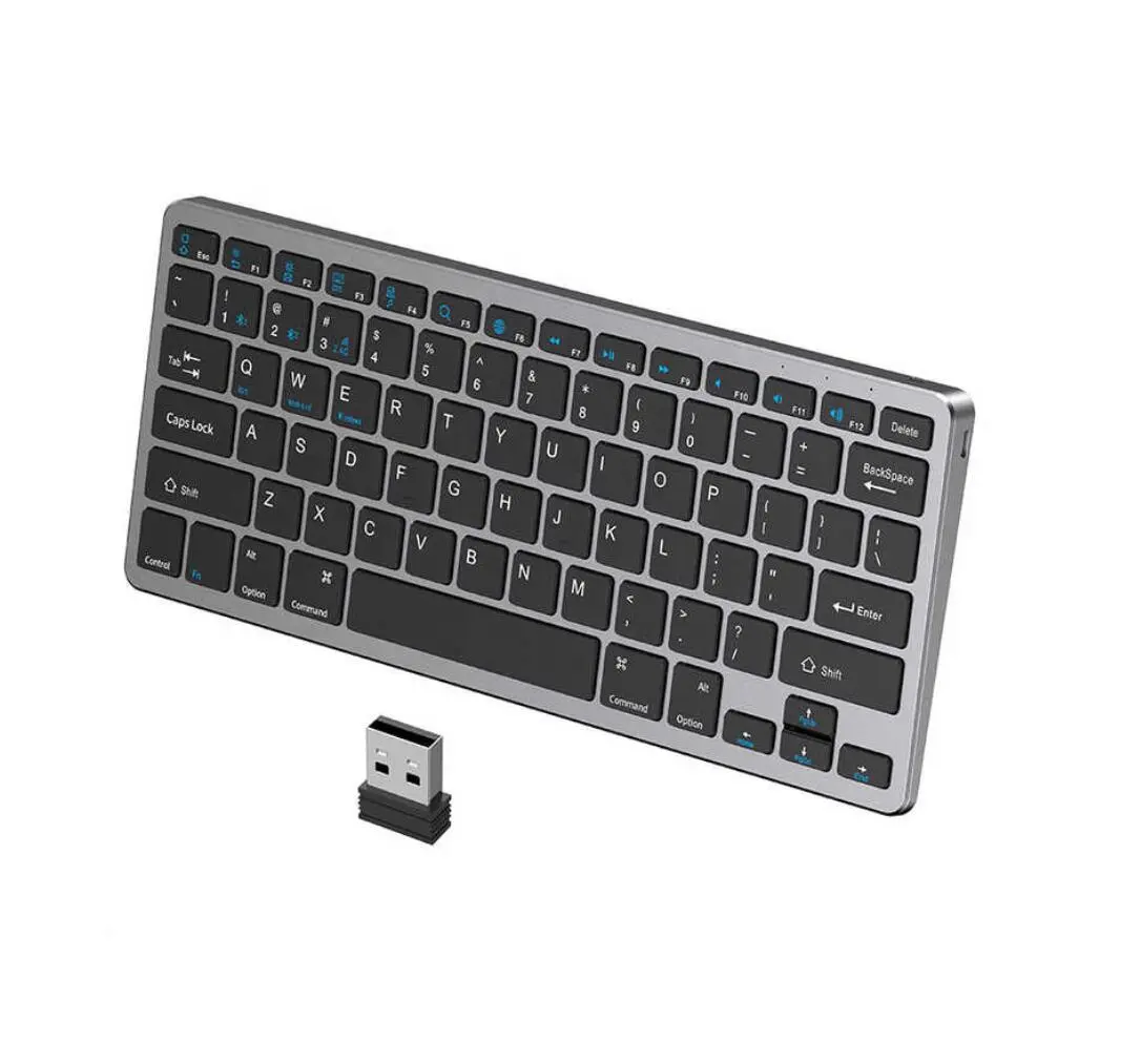 Alta calidad 68% 78 teclas recargable 2,4G teclado inalámbrico inglés Qwerty interruptor película Mini BT teclado para PC portátil Escritorio