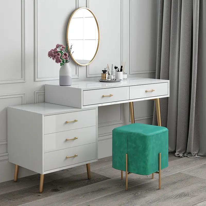 Tábua de penteadeira moderna europeia, penteadeira com gavetas para quarto, móveis, mesa de cabeceira branca com espelho