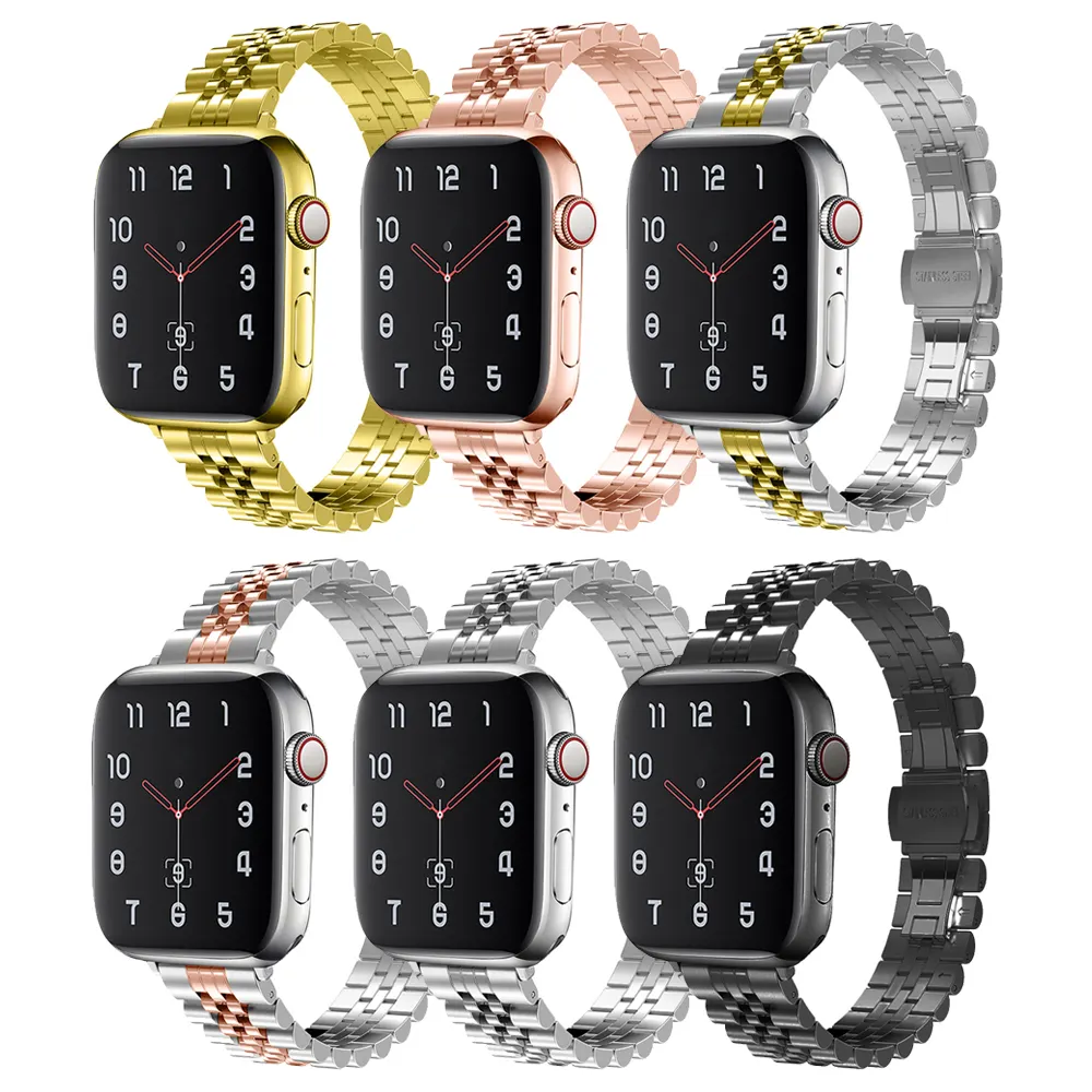 Ivanaze-Correa de Metal Five Baht para Apple Watch, correa de repuesto para iWatch 7, 6, 5, 4, 3, SE, 44mm, 42mm, 40mm, 38mm