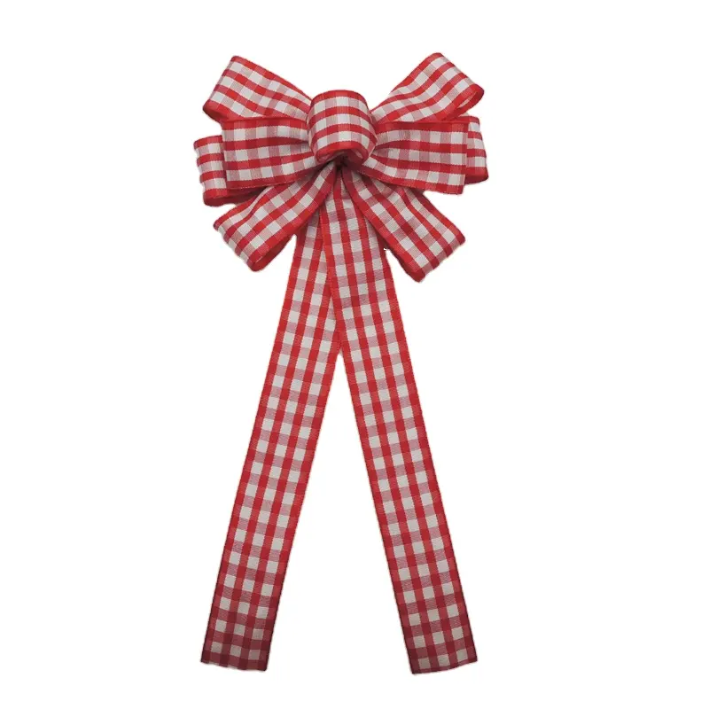 Wholesale Large Red White Plaid Christmas Ribbon Bows For Christmas Tree Top