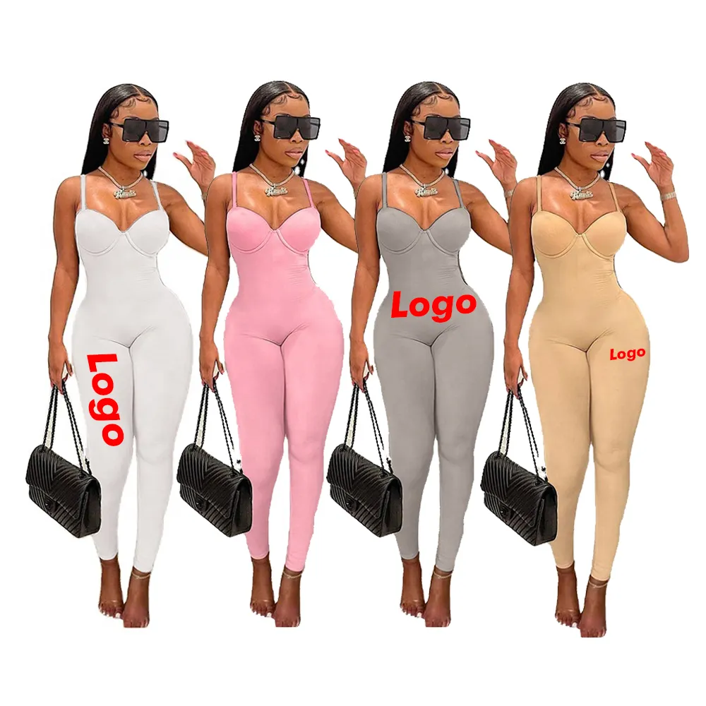 Casual Sporty Workout Solid Bodycon Sleeveless Bodysuit Women Jumpsuit Rompers