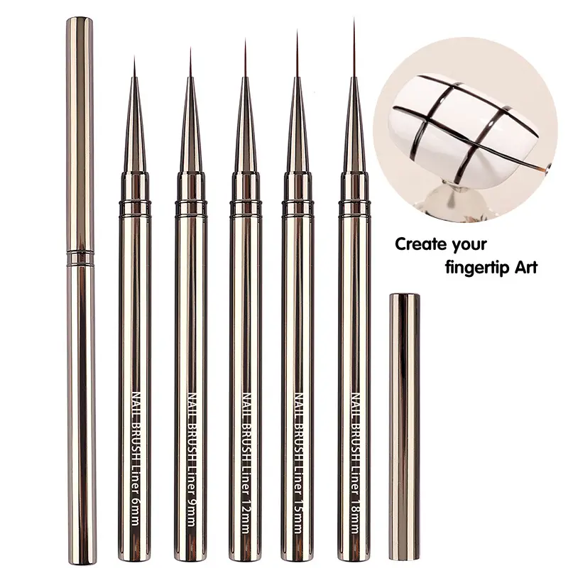 Atacado Nail Art Longo Striping Escova Metal Handle Nail Desenho Canetas Thin Nail Design Brush Set Gel Polonês Pintura Canetas