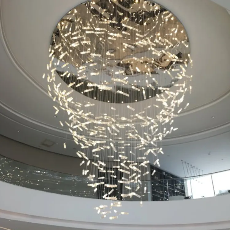 Lustre de cristal feito sob medida para iluminação central, lustre de cristal branco grande para hotel moderno, projeto central