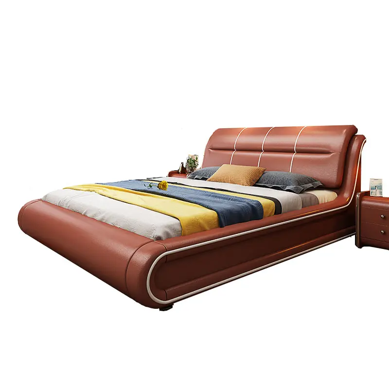 Foshan al por mayor moderno muebles de dormitorio rey tamaño de madera maciza cama de cuero