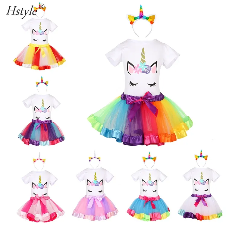 Hstyle bambina arcobaleno Tutu gonna unicorno camicia torta strati Tutu abito da ballo fascia formale per feste Vestidos SU101