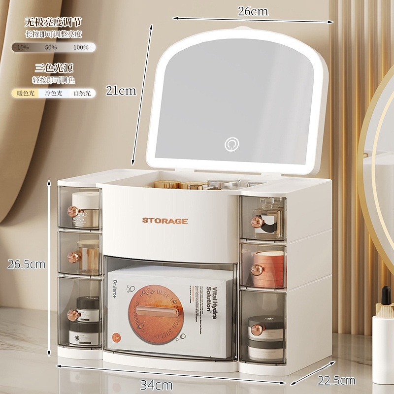 Makeup storage mirror with light - white
