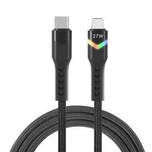 IPhone arayüzü cep telefonu için kalın örgülü iplik USB C kablosu 7 renk atmosfer ışığı PD 27W hızlı şarj kablosu - Product Image 1