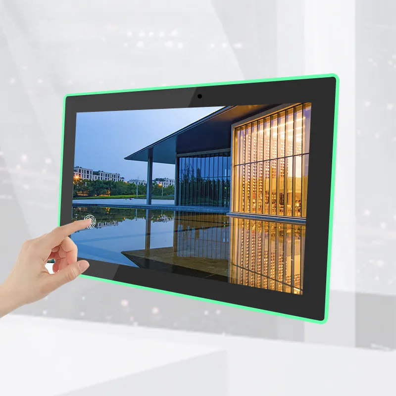 Led dinding layar sentuh 2023 inci, iklan baru daya POE 10.1 inci sentuh lampu Led NFC Tablet Android PC ruang rapat pemesanan