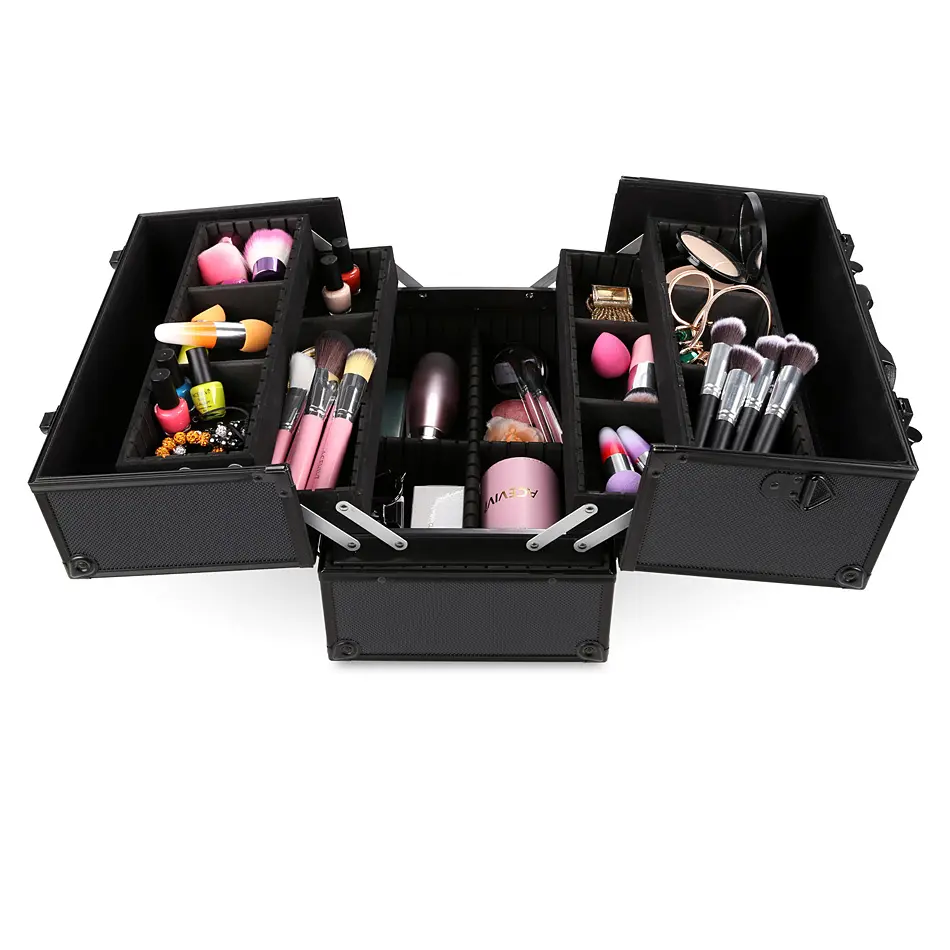 Organizador de maquillaje portátil para mujer, organizador de maquillaje de Metal de aleación de PVC, caja bloqueable de cosméticos para el hogar, cajas de maquillaje, bolsa, Maleta