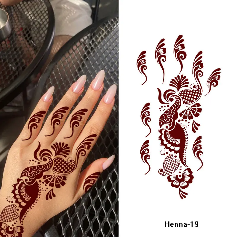 40 tipos de tatuaje de Henna granate pegatina estilo indio patrón de encaje tatuajes rojos Sexy marrón Mandala tatuaje temporal de Henna