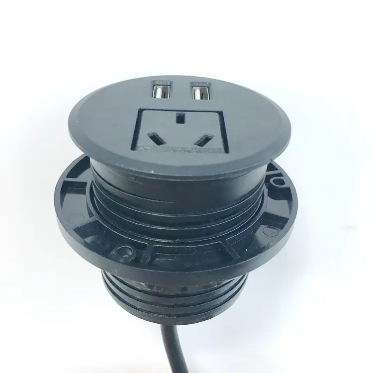 Bulat AU Power Grommet Outlet Socket Tipe Australia Plug untuk Meja Kantor dengan 2 Usb Outlet Bentuk Bulat Tabletop Socket