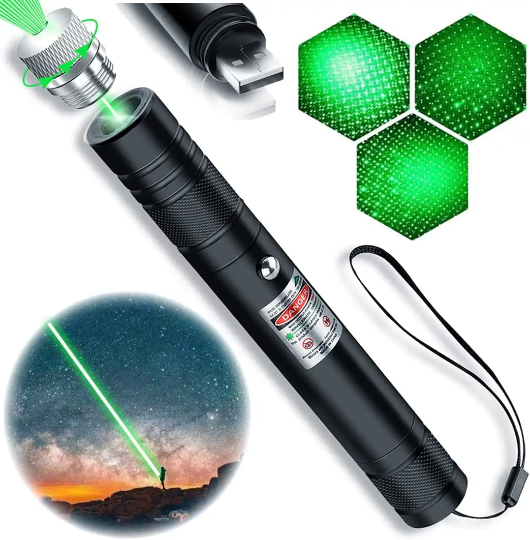 Высокомощный тактический фонарик, фонарики, ручка с дальним радиусом действия, регулируемый фокус, перезаряжаемый зеленый фонарик с лазерной указкой