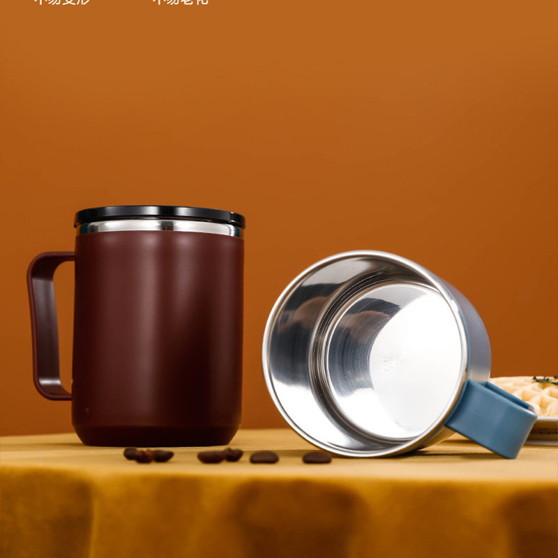 Anti-overflow Insulated Coffee Tumbler Cup 304 Stainless Steel Mug With Handle