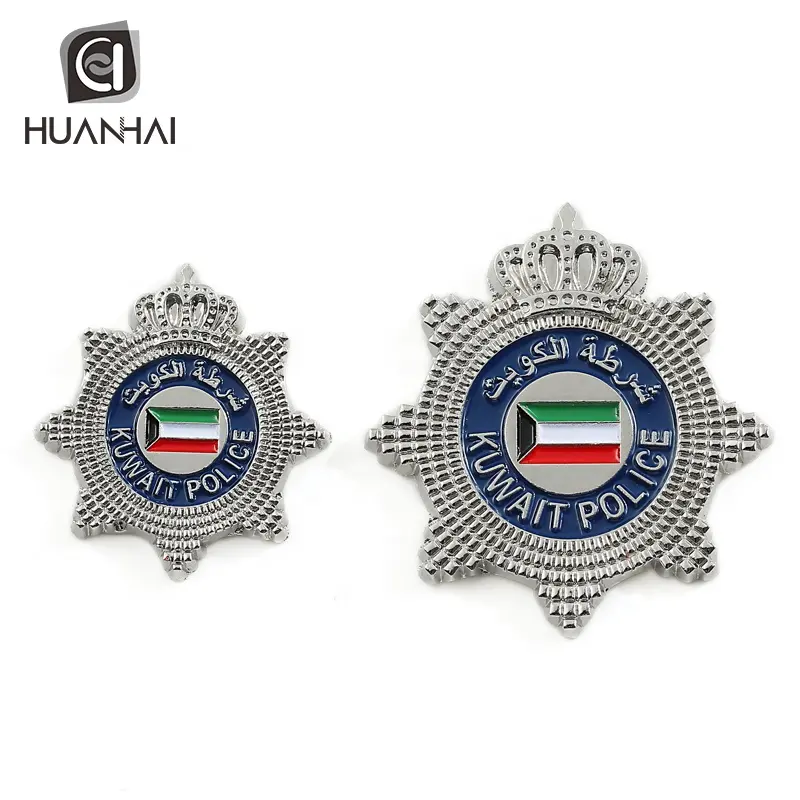 custom silver plated Kuwait flag logo enamel 3D embossed metal pin badge