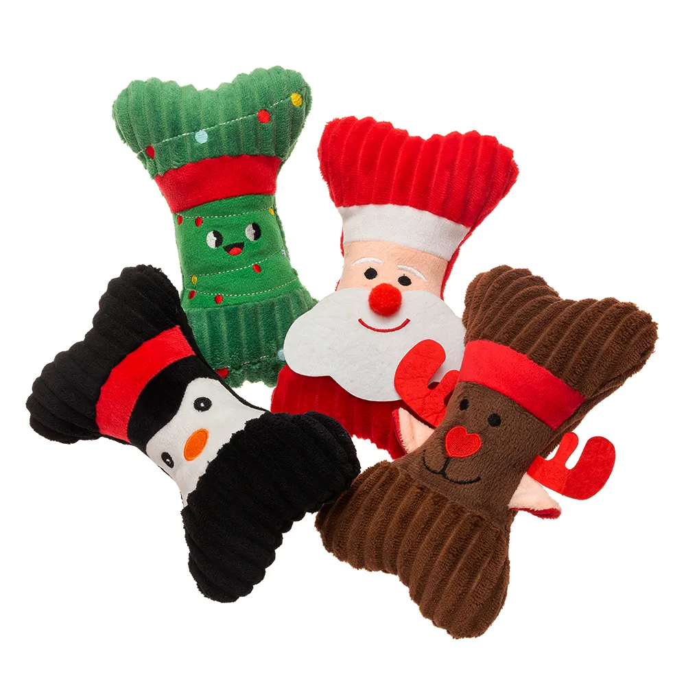 할로윈 귀여운 뼈 디자인 코듀로이 거리는 크리스마스 개 봉제 장난감 개 삐걱 거리는 장난감