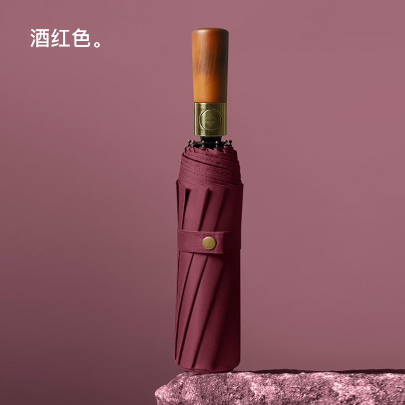 Mango de madera totalmente automático de 10 huesos, pegamento negro, rojo vino.