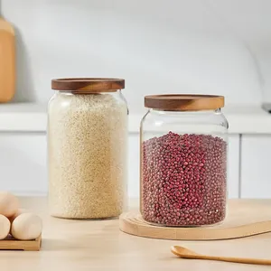 Cam kavanoz şişe kapları toptan 20 Oz mutfak konteyner sızdırmazlık tankı cam depolama için ahşap kapak ile gıda depolama - Product Image 6