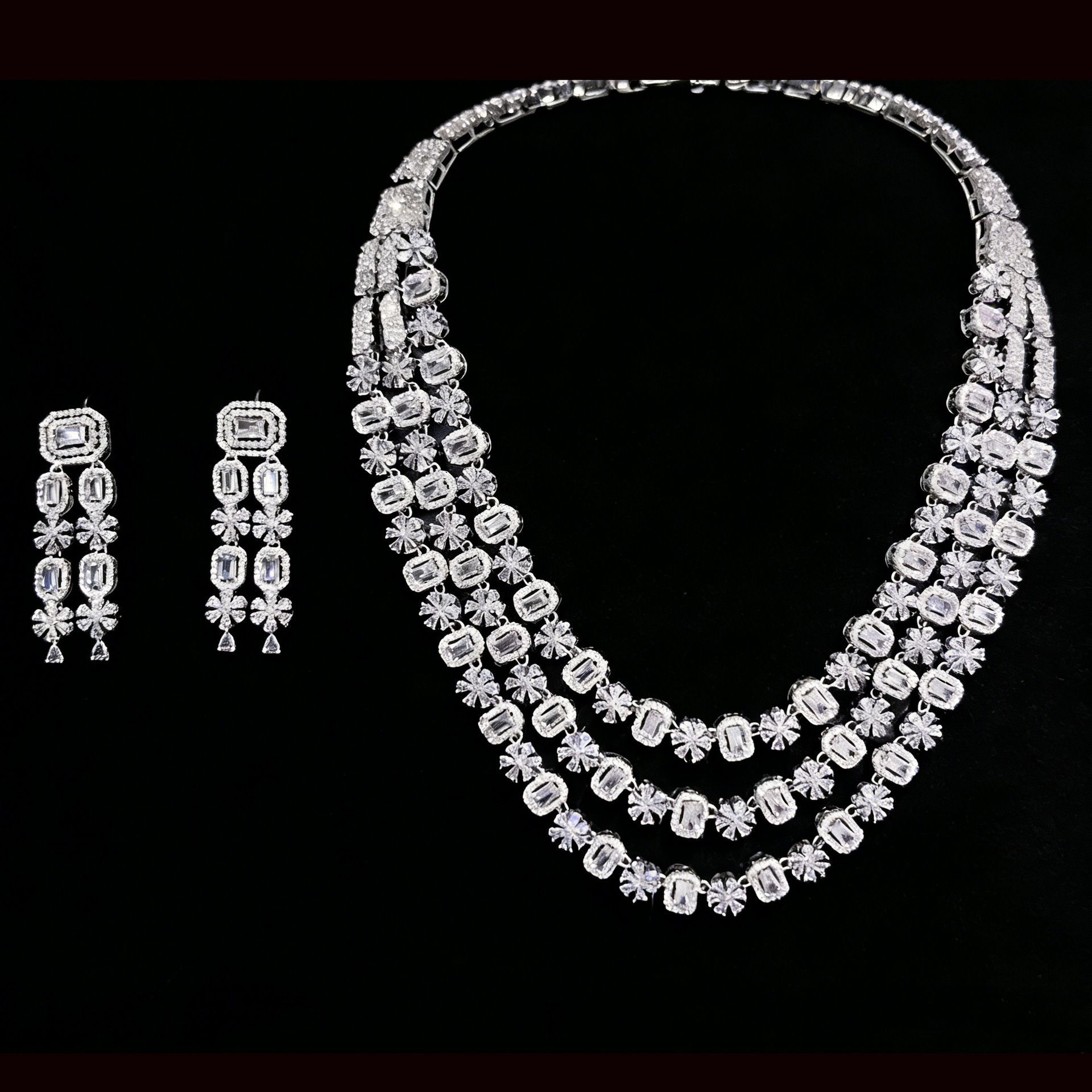Collier-boucles d'oreilles zircon blanc base argent