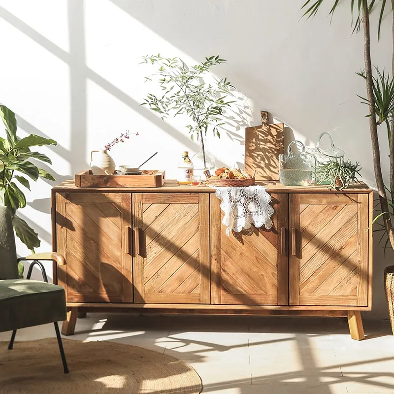 Armoire de rangement classique multifonctionnelle en bois massif Armoire de rangement pour buffet/salle à manger en bois antique à 4 portes