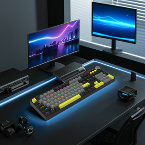 104-Key Full Size <strong>Computer</strong> <strong>Keyboard</strong> with Blue Switch Double Shot Keycaps Multimedia Knob Mechanical Operation for Windows - Product Image 5