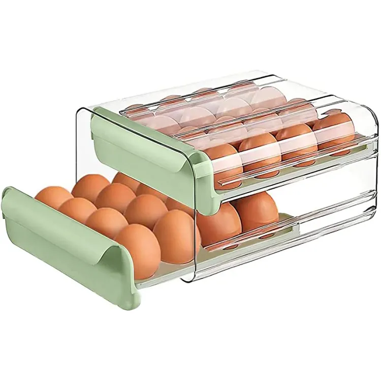 Laci plastik baki telur wadah es nampan transparan pengatur telur dapat ditumpuk tertutup pemegang nampan telur