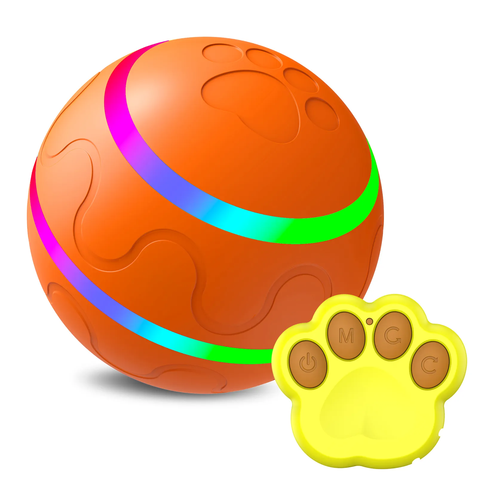 2024 intelligenter Haustier-Spielball mit Fernbedienung für Katzen-Hundebewegung aktiviertes Led-Licht USB wiederaufladbarer interaktiver Hundespießball