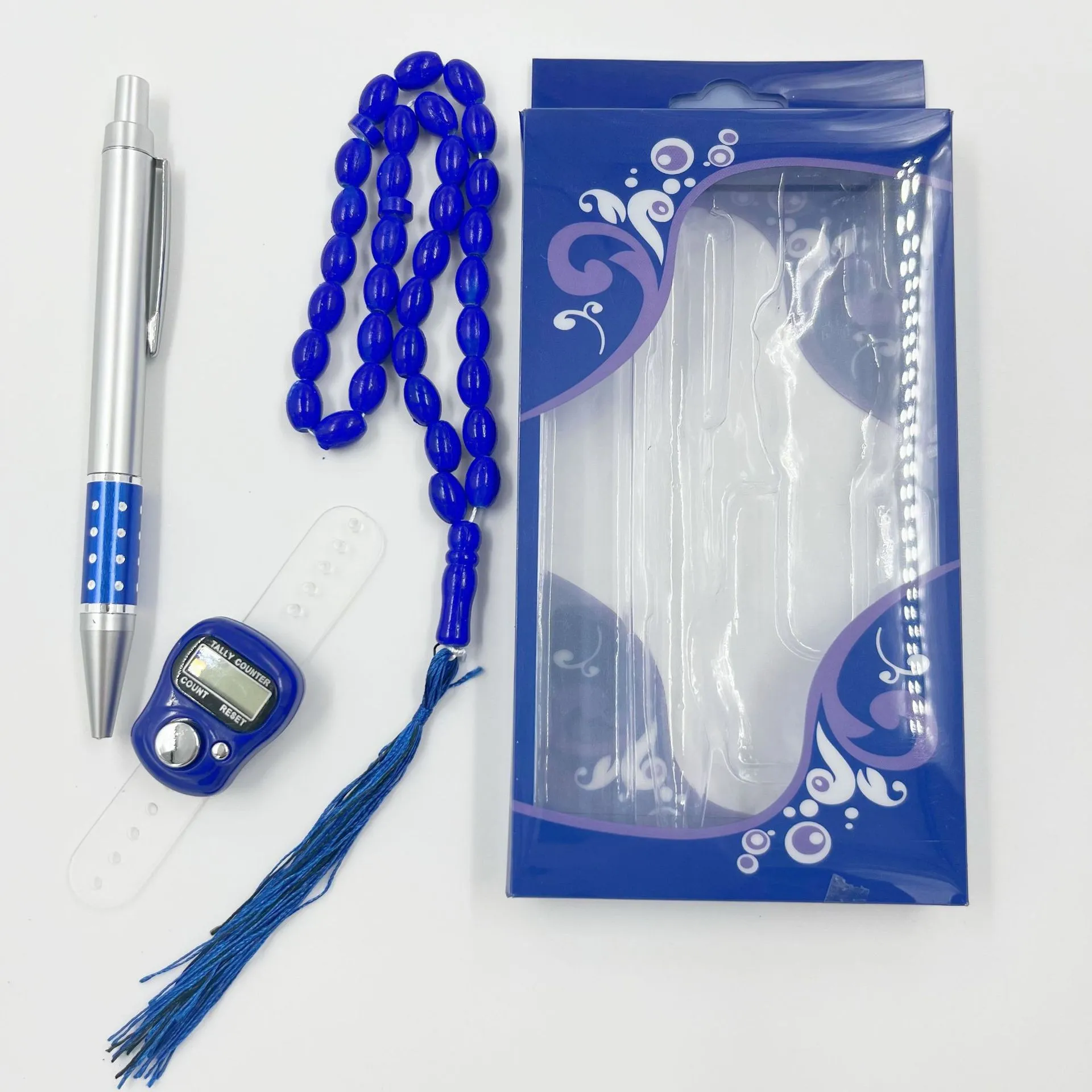 Rosário tasbih para oração, conjunto de contas com 33 canetas e contador de dedo, joia para o Ramadã, conjunto de joias para presente